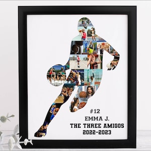 Cadeaux de collage de photo de fille de basket-ball, cadeaux faits sur commande d'entraîneur de basket-ball, collage personnalisé par joueur de sport, cadeau féminin de basket-ball.