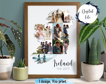 Fotocollage kaart Ierland, gepersonaliseerd reiscadeau (digitaal bestand)