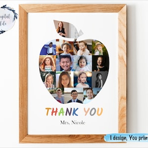 Apple school photo collage, Custom Teacher Appreciation Gift Class photo, preschool graduation gifts, Apple photo gift for class teacher.