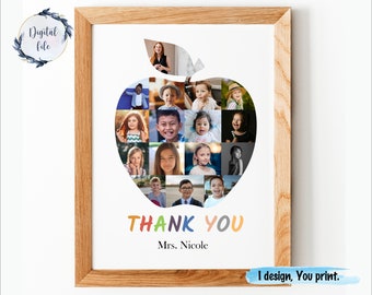 Apple Photo Collage, Custom Teacher Gift, Class Photos (Digital File)