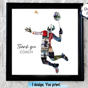 Custom badminton player gift, badminton coach gift, badminton photo collage, unique badminton gift for him and her.