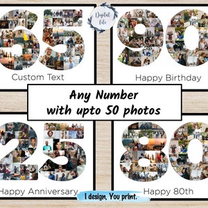 Benutzerdefinierte Geburtstagsfotocollage, Beliebige Anzahl personalisiertes Wandposter mit bis zu 50 Fotos, Geburtstagsgeschenk für Sie oder Ihn.