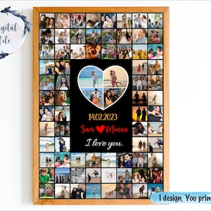 Collage de fotos grande de pareja personalizado, collage imprimible con muchas fotos, collage de fotos de aniversario para él y ella.
