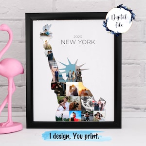 Benutzerdefinierte New York Fotocollage, Freiheitsstatue Wandkunst personalisiert, NYC Reise Andenken.