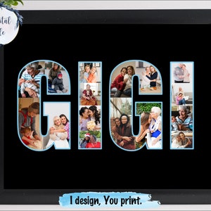 Gigi custom photo collage, Grandma personalised gift, Grandmother birthday wall sign.
