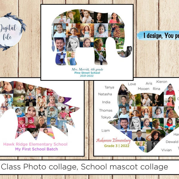 School Mascot photo collage, Custom collage gift for school teacher, Animal personalised Collage, Any shape collage frame, graduation school