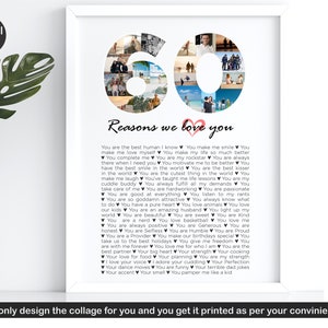 60 raisons pour lesquelles nous t’aimons, collage 60e anniversaire avec 60 notes personnalisées, cadeau pour le 60e anniversaire de la belle-mère, cadeau d’anniversaire personnalisé pour papa.