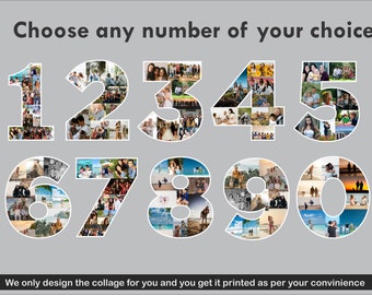 Number photo collage, Sports number photo collage, Birthday collage gift frame, Age number collage frame, photos inside numbers.