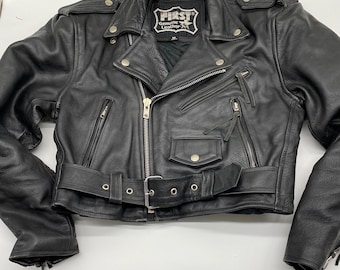 Small 70s Rust Brown Leather Motorcycle Jacket / Lesco Leather