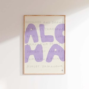 RETRO ALOHA Typography Poster, Vintage Hawaiian Wall Art, Hawaii Art Print, Aesthetic light purple Wall print, Hawaii inspired Art print