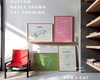 Custom Badly Drawn Cat Drawing, Digital Printable Cat Portrait Wall Art, Cat Lover Gift, Personalized Funny Cat Portrait, Unique Pet Poster