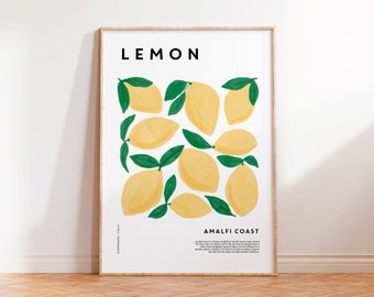 Amalfi Lemon Fruit Poster, Modern Kitchen Wall Art, Italy Fruit Market Print, Retro Food Themed Poster, Aesthetic Citrus art for kitchen