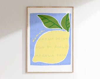 LEMON Print, Yellow Citrus Wall Art, Art Print for Kitchens, Italian coast art print, Blue and Amalficore wall art, Trendy Art Print, Italy