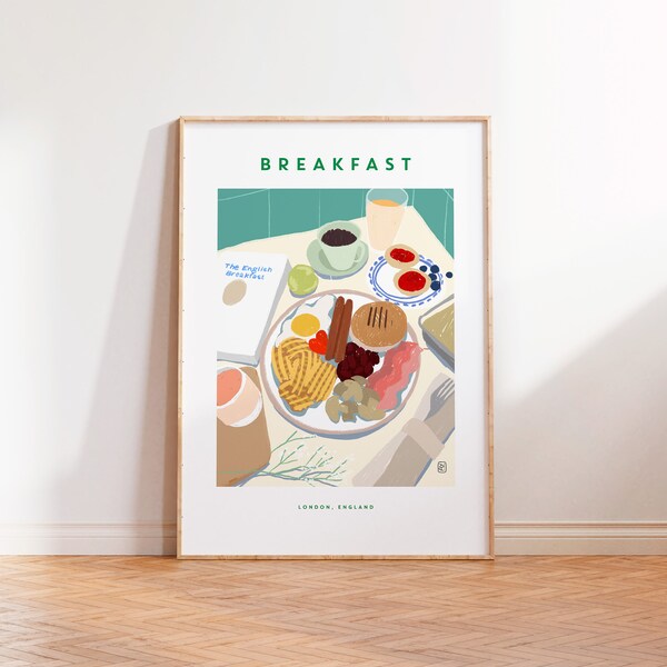 Englisches Frühstück Poster, Modernes Essen Wandkunst, Restaurant Kunstdruck, Zeitgenössisches Essen Poster, Frühstückszeit Wandkunst, Frühstücksclub Kunst