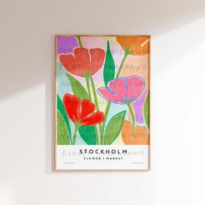 STOCKHOLM Flower Market Poster, COLORFUL Sweden Floral Market, Trendy Flower Market Wall Art, Multicolored Flower Market Print