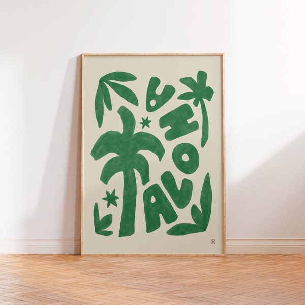 Vintage Aloha Poster, Hawaii inspired Wall Art, Retro living room Digital Print, Abstract Palm Tree Poster, Aesthetic Hawaiian art print