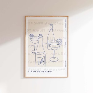 Plakat TINTO DE VERANO, nowoczesna sztuka ścienna w Hiszpanii, wydruk artystyczny restauracji, współczesny plakat z napojami, sztuka ścienna na przyjęcie, dzieło sztuki na wózek barowy