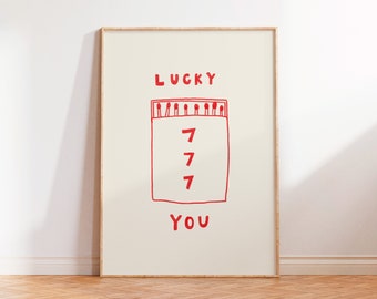 LUCKY YOU Match box Wall Art, 777 Art print, Trendy Aesthetic Wall Art for Living Room, Affirmations Poster, Good Luck Art Print