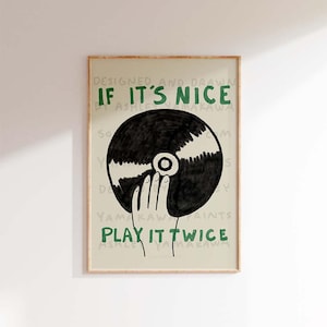 Póster del disco "If It's Nice Play It Twice", arte mural de discos vintage, decoración ecléctica para el hogar, impresión de pared verde estética, póster de música retro