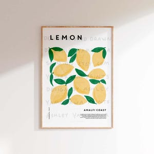 Póster de limón de Amalfi, arte mural moderno para cocina, impresión del mercado de frutas de Italia, póster retro con temática gastronómica, arte cítrico estético para la cocina.
