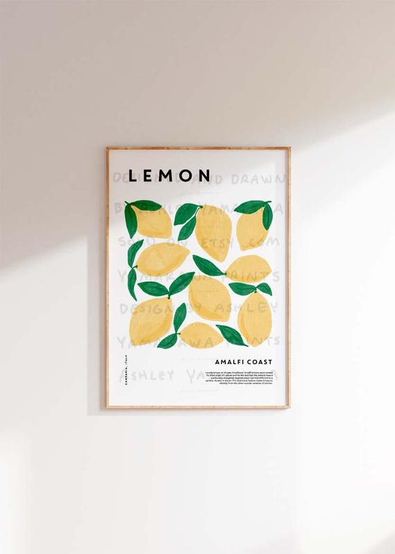 Amalfi Lemon Fruit Poster, Modern Kitchen Wall Art, Italy Fruit Market Print, Retro Food Themed Poster, Aesthetic Citrus art for kitchen
