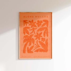 RETRO Aloha Nui Loa Typography Poster, Vintage Hawaiian Wall Art, Eclectic Home Decor, Aesthetic Orange Wall print, botanical tropical print