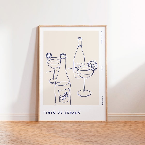 TINTO DE VERANO Poster, Modern Spain Wall Art, Restaurant Art Print, Contemporary Drinks Poster, Dinner Party Wall Art, Artwork for Bar cart