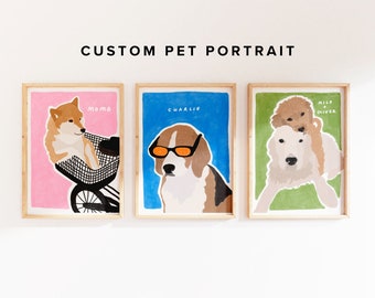 Custom Hand-drawn Pet Portrait, Digital Printable Dog Portrait Wall Art, Dog Lover Gift, Cute and funny animal art, Unique animal portrait