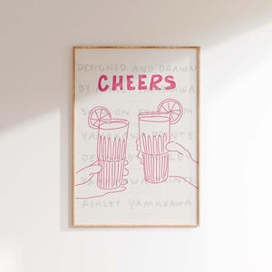 Plakat z drinkami CHEERS, sztuka na wózek barowy, wydruk artystyczny na margaritę, współczesny plakat z alkoholem, sztuka ścienna na przyjęcie obiadowe, dzieło sztuki do kuchni