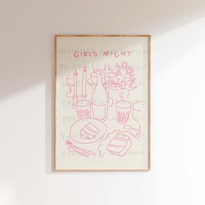 Girls Night Poster, süße und trendige Getränke Kunstdruck, rosa Wandkunst, ästhetische und vielseitige Wanddekoration, Dinner-Party Wandkunst