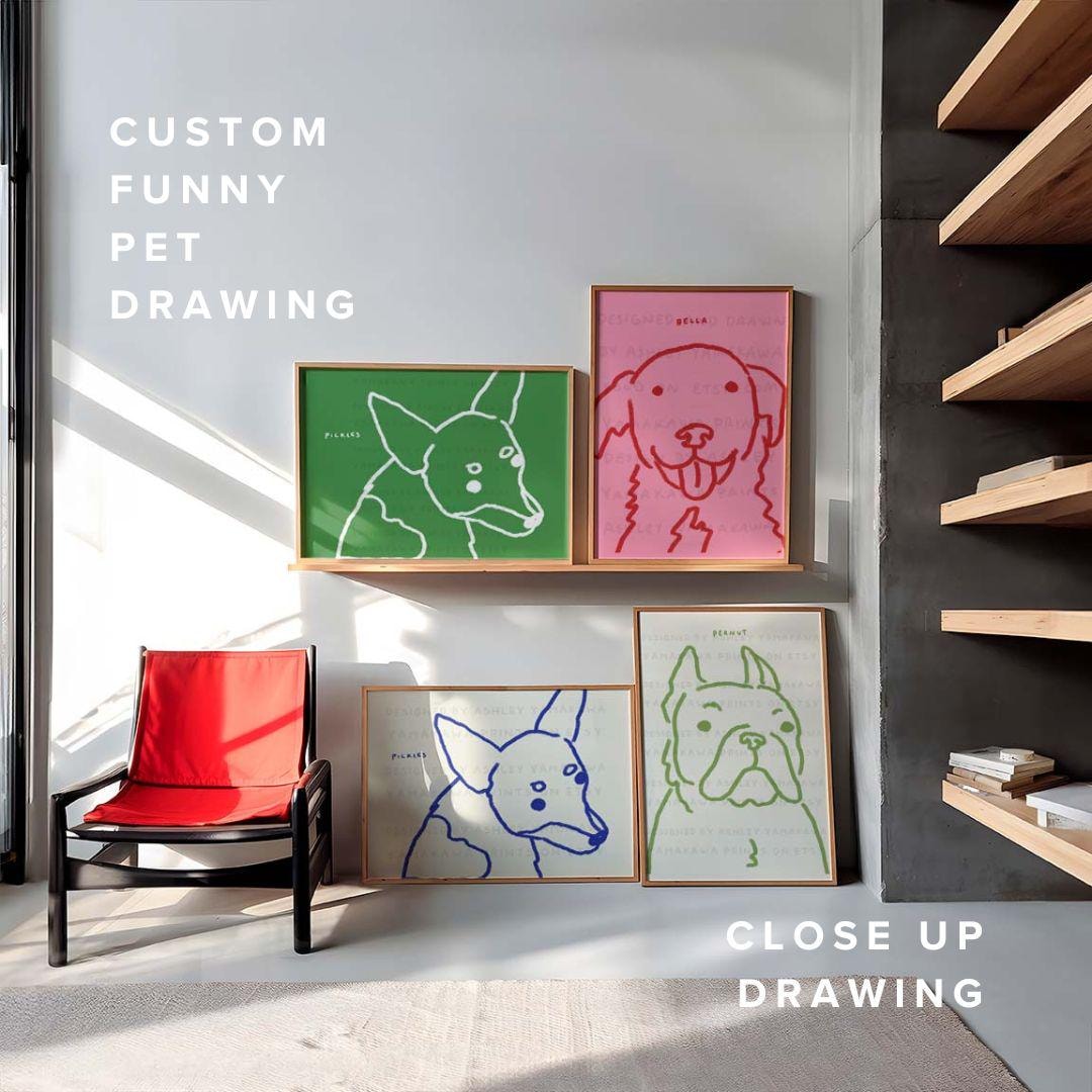 Custom Funny and Badly Drawn Pet Drawing, Printable Dog Portrait Wall ...