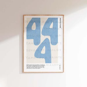 Arte de parede ANJO NÚMERO 444, estampa moderna azul-bebê, pôster de parede com afirmação espiritual, arte de parede sobre alinhamento e manifestação