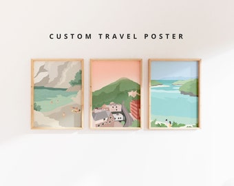 Personalized Travel Poster, Custom Travel Adventure wall art, travel memories gift, Location art print, Printable travel art, City line art