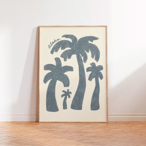 Vintage Aloha Hawaiian Poster, Hawaii inspired Wall Art, Retro living room Digital Print, Abstract Palm Tree Wall Print, minimalist Art