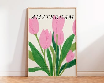 AMSTERDAM Tulip Festival Poster, Pink Netherlands Tulip Market, Holland Flower Market, Trendy Floral Wall Art, Tulpenfeest Print