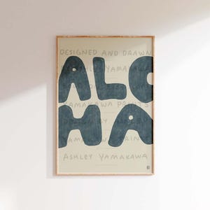 RETRO ALOHA Typography Poster, Vintage Hawaiian Wall Art, Eclectic Home Decor, Aesthetic dark blue Wall print, Hawaii inspired Art print