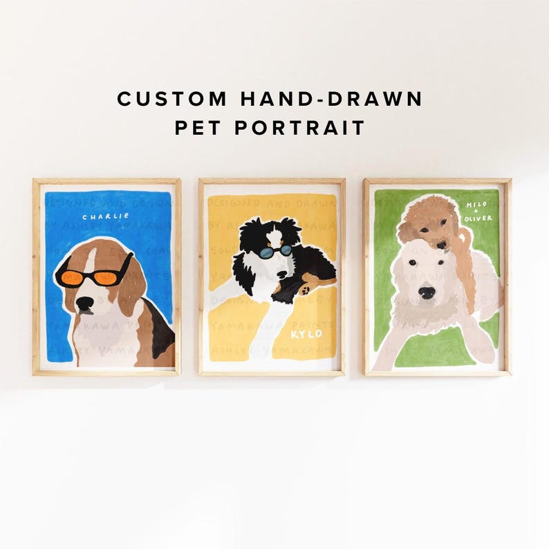Custom Hand-drawn Pet Portrait, Digital Printable Dog Portrait Wall Art, Dog Lover Gift, Cute and funny animal art, Unique animal portrait image 1