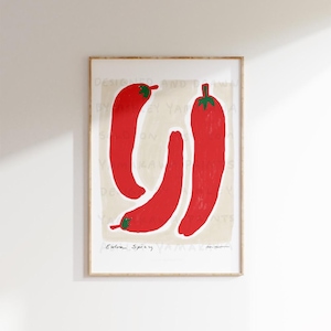 Extra Spicy Chili Pepper Digital Print, Funny Kitchen Wall Art, Illustrated Hot Pepper Poster, Food Art Print for Kitchens and Dining Rooms