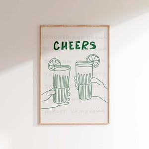 Plakat z drinkami CHEERS, sztuka na wózek barowy, wydruk artystyczny na margaritę, współczesny plakat z alkoholem, sztuka ścienna na przyjęcie, dzieło sztuki na wózek barowy, tequila