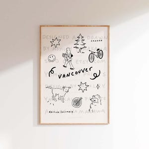 Vancouver Reiseplakat, Reiseausstellung, Wandkunst, Trendy Off White Print, British Canada Line Art Digital, Vancouver Wahrzeichen-Plakat