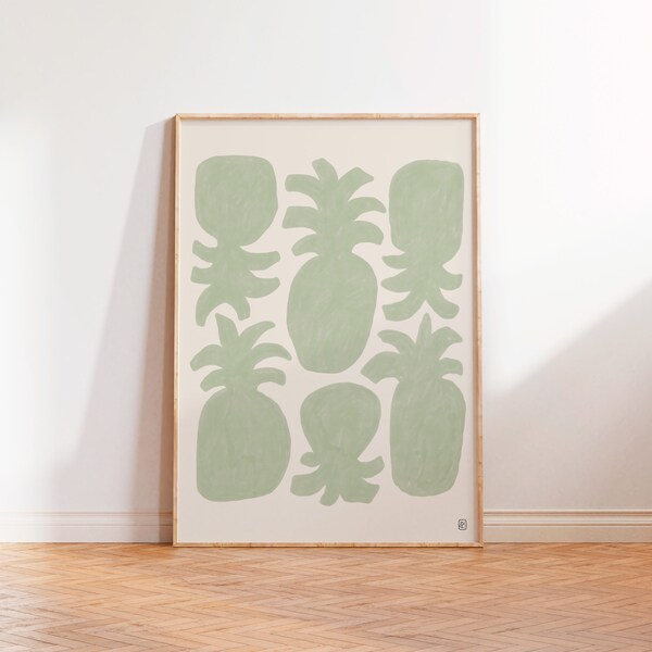 Retro PINEAPPLE Tree Poster, Hawaiian Fruit Wall Art, Vintage living room Print, Abstract pineapple Poster, Aesthetic Tropical wall art