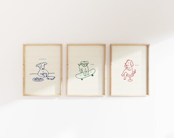 Retrato divertido y personalizado de tu mascota realizando cualquier actividad que elijas, retrato de mascota estilo boceto mal dibujado, arte de pared digital imprimible para perros