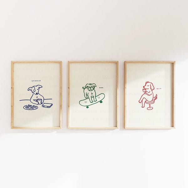 Custom funny pet portrait of them doing any activity of your choice, Badly Drawn sketch style Pet Portrait, Digital Printable Dog Wall Art