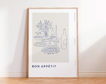 Bon Appetit Poster, Modern Food Wall Art, Restaurant Art Print, Contemporary Food Poster, Dinner Party Wall Art, Artwork for Kitchen