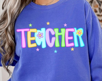 Neon Teacher Png, Preppy Teacher Shirt Design, First Day of School Png, Trendy Back to School Colorful Design, Teacher Life, Sublimation DTF