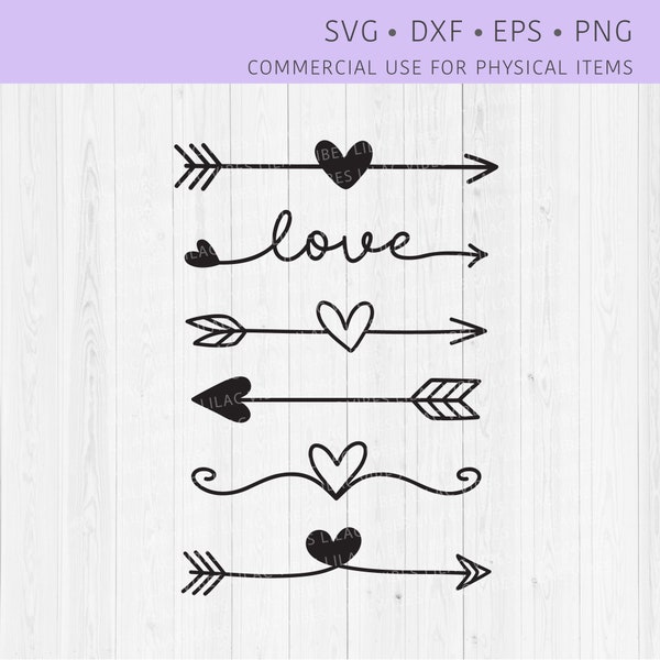 Heart Arrow SVG Bundle, Hand Drawn Arrows SVG, Valentine Arrows SVG, Valentine Svg Cut File, png, dxf, eps, Cricut Silhouette