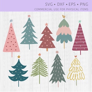 Boho Christmas Trees SVG Bundle, Merry Christmas Trees PNG Clipart, Christmas Tree SVG Cut Files for Cricut Silhouette, Dxf, Eps