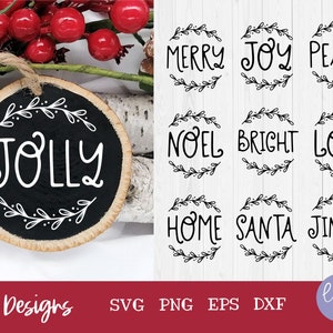 Paquete SVG de adorno de Navidad redondo, adorno de Navidad de granja Svg, palabras de Navidad SVG, adorno de Navidad PNG, adorno de Feliz Navidad