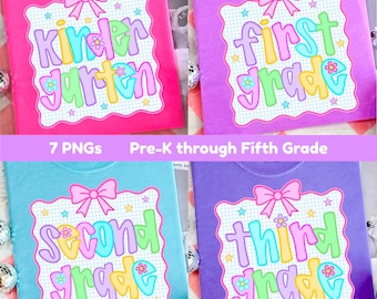 Back to School Bundle Png, Pre-K, Kindergarten, First Second Third Fourth Fifth Grade, Neon Preppy Teacher Shirt Design, First Day of School