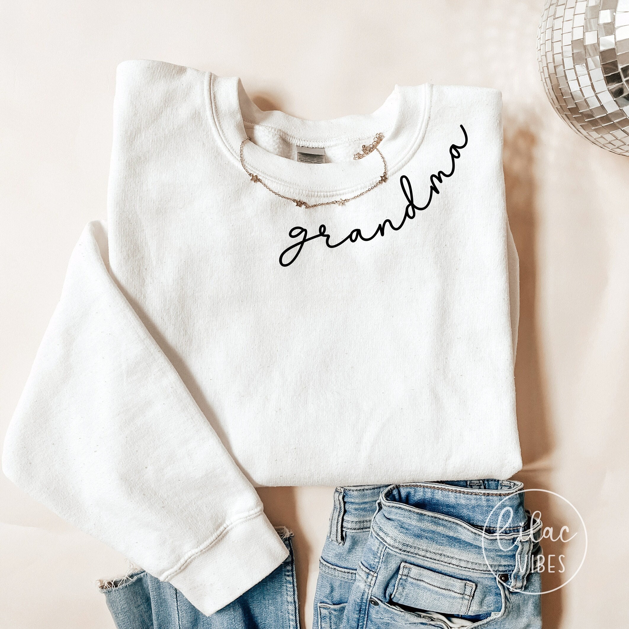 Grandma SVG Sweatshirt, Grandmother Neckline PNG, Cursive